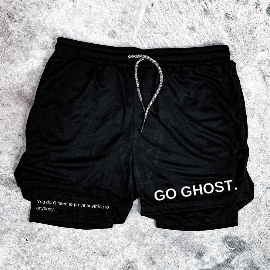 Vintage Go Ghost Print Performance Double Layer Quick Dry Shorts