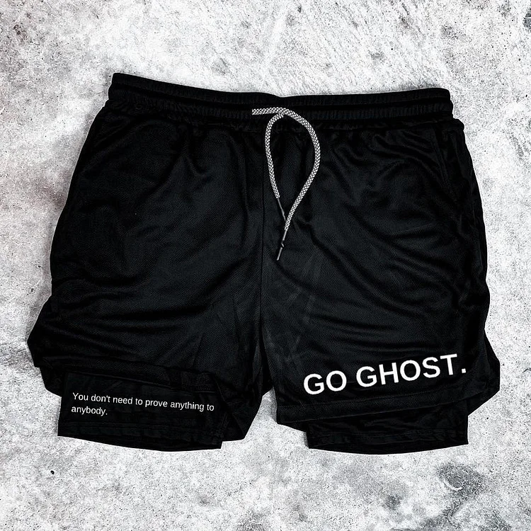 Vintage Go Ghost Print Performance Double Layer Quick Dry Shorts SOPULA