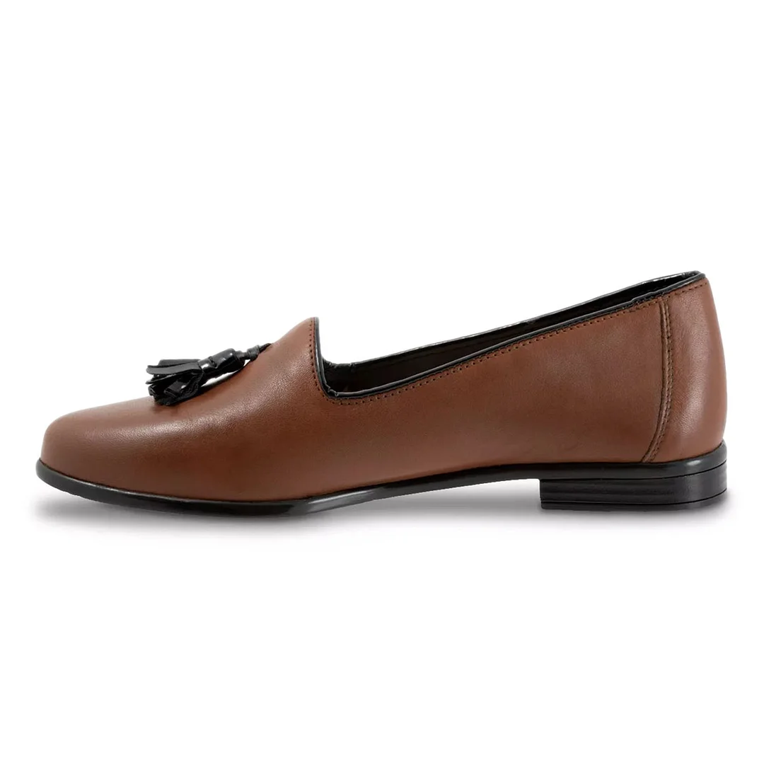 Brown Tassels Almond Toe Shoes Slip-On Flat Shoes for Women