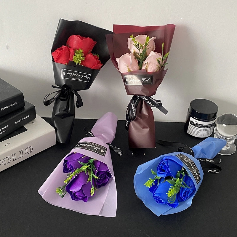 Creative Valentine’s Day Soap Bouquet Teacher’s Day Gift Carnation Soap Flowers 3 Pieces Small Bouquet Street Push