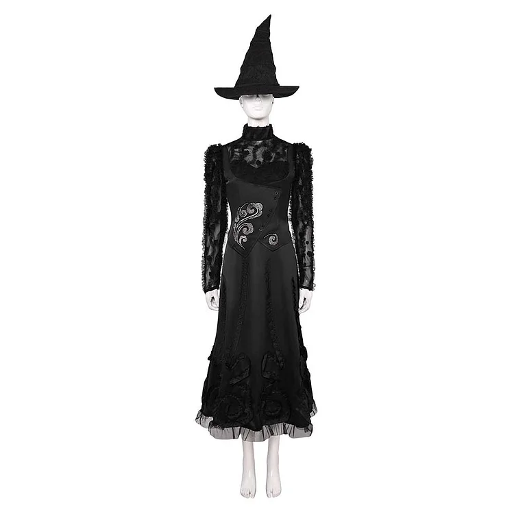 Wicked (2024) Elphaba Black Mesh Dress Set Witch Outfits Halloween Cosplay Costume