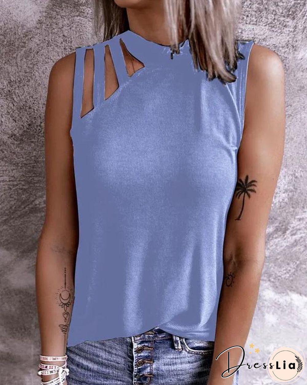 Cold Shoulder O Neck Tank Top