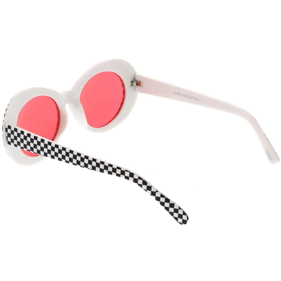 Large Retro Checkered Oval glasses Thick Frame Colored Lens Wide Arms 53mm