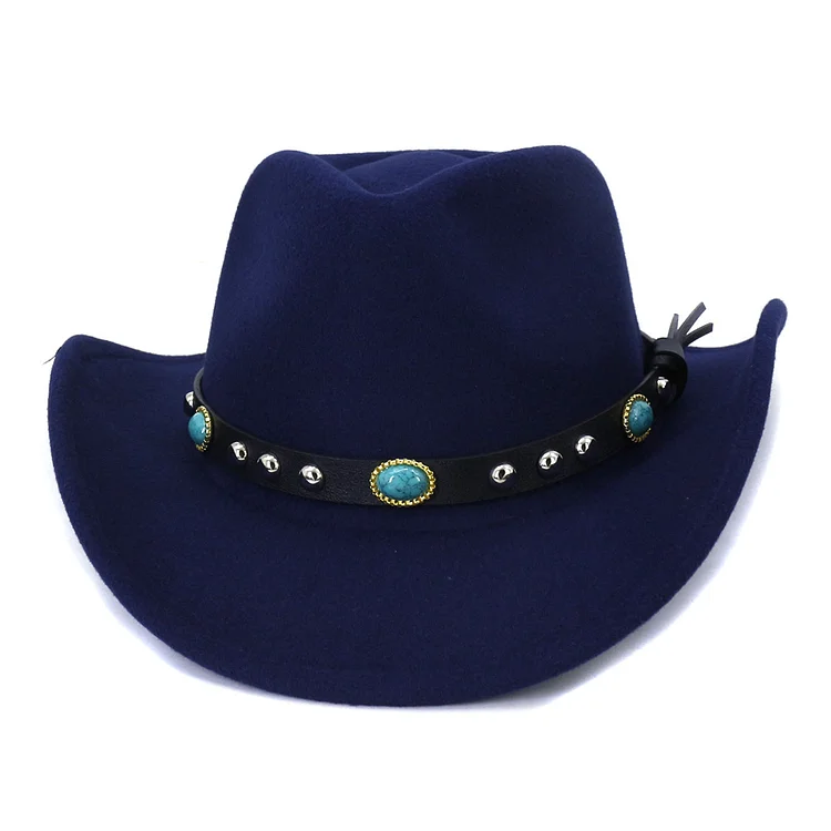 Karl Heart Top Wool Western Hat -  Navy Blue