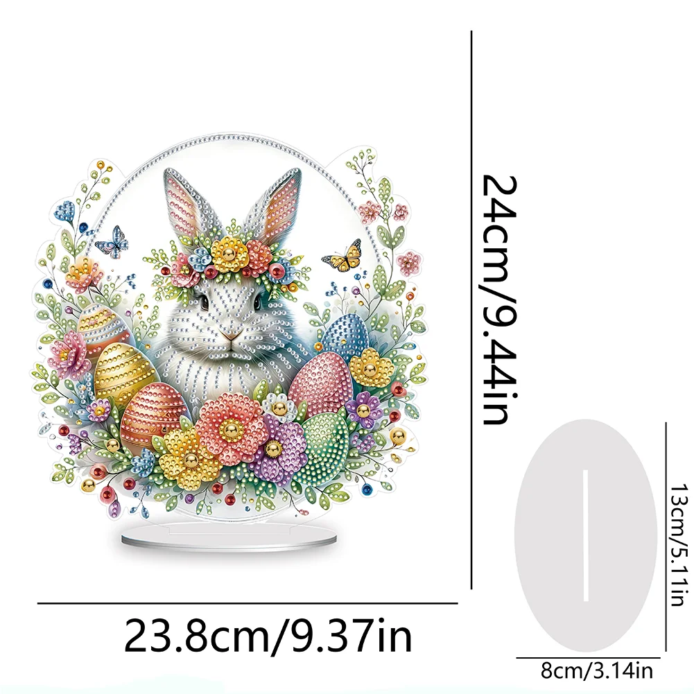 DIY Easter Cute Rabbit Egg Single-Sided Acrylic Diamond Painting Tabletop Ornament for Home Office Desktop Decor