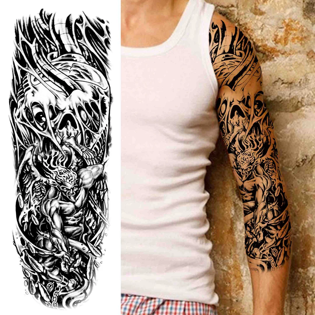 Sexy Girl Flower Temporary Tattoos For Women Men Black Lion Triangle Tattoo Sticker Fake Tribal Full Arm Sleeve Tatoos Paste 923