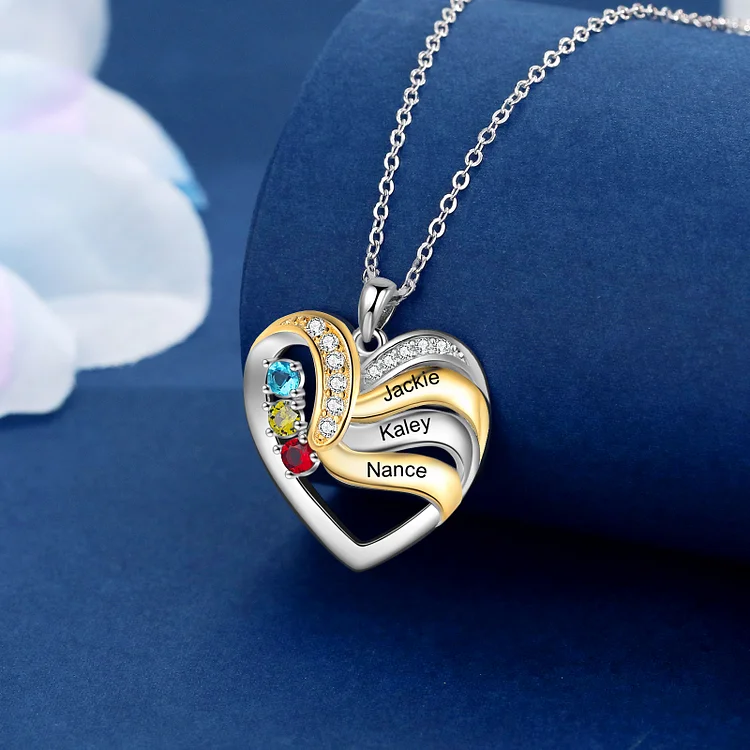 Landstroms Black Hills Silver Family Heart Pendant with MOM and 3 Genuine  Birthstones