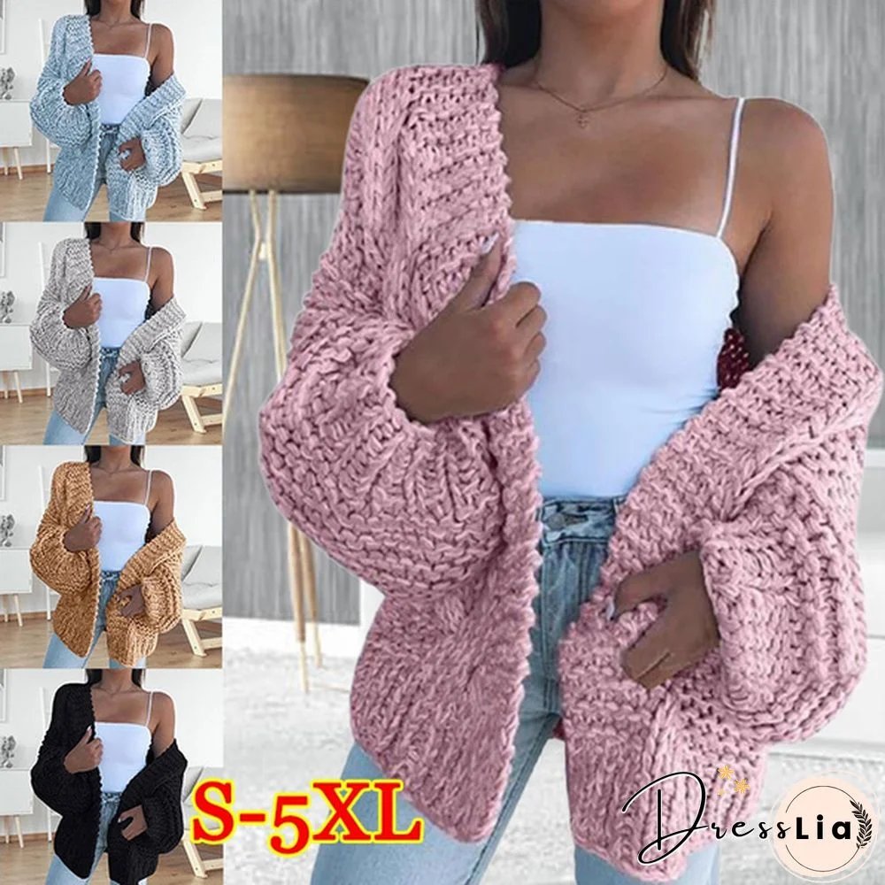 Women's Fashion Autumn Winter Warm Solid Color Cable Knit Sweater Cardigan Casual Front Open Sweater Coat for Women Plus Size Sweater Outerwear