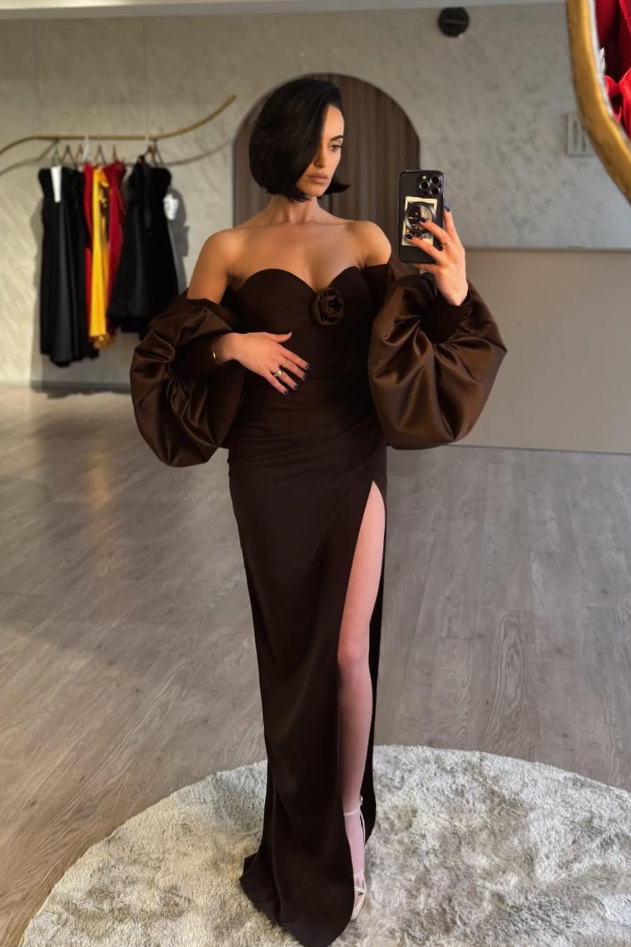 Lvs&Broner Strapless Sleeveless Long Mermaid Split Prom Dress With Shawl