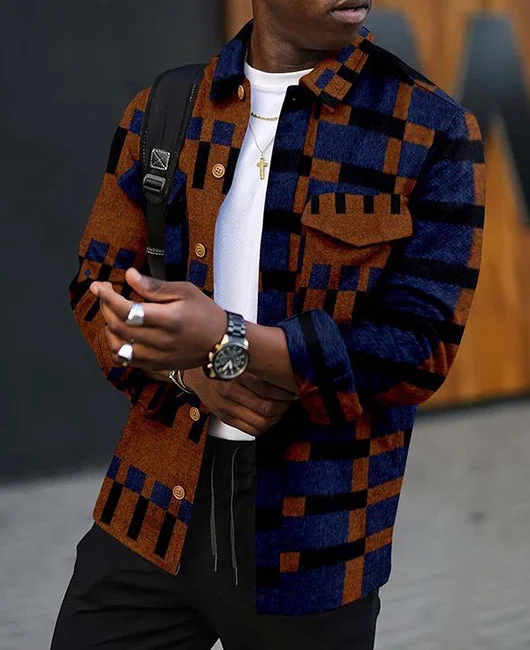 Color-block Button Up Flap Pocket Jacket Okaywear