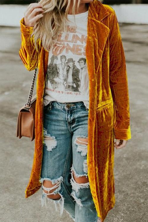  thdmladies Paulawow Lapel Long Sleeve Solid Velvet Coat thedmladies