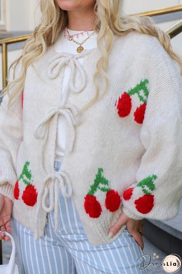 Cherry Embroidered Cardigan Sweater