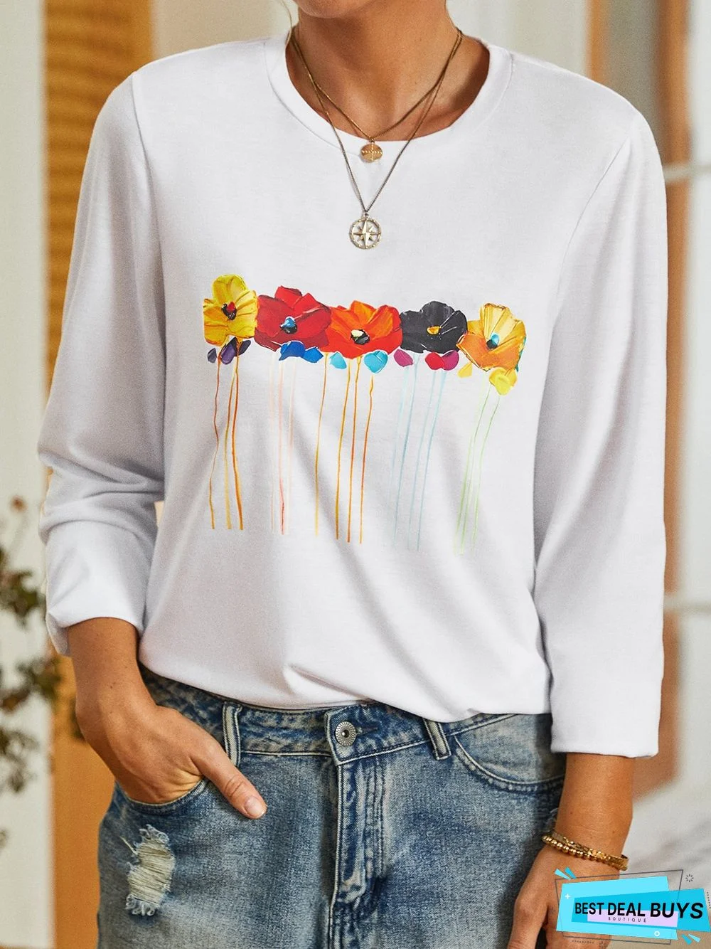 Crew Neck Floral Casual T-Shirt