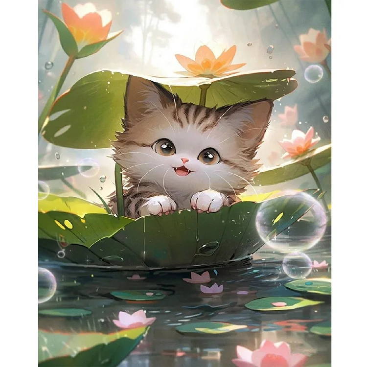 Cat In Lotus Pond 40*50CM(Canvas) Full Round Drill Diamond Painting gbfke
