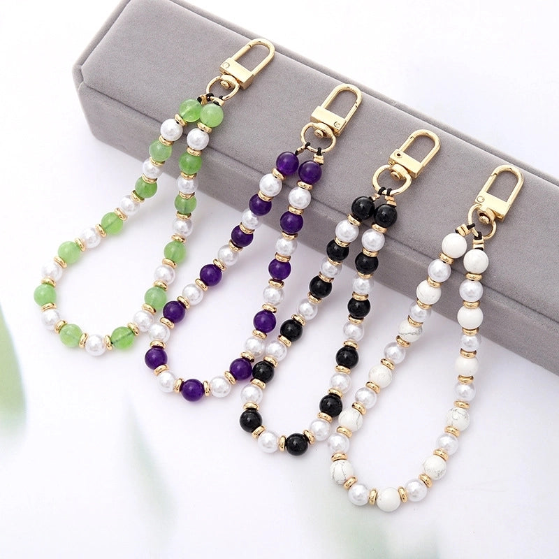Basic Geometric Artificial Pearl Natural Stone Beaded Mobile Phone Chain