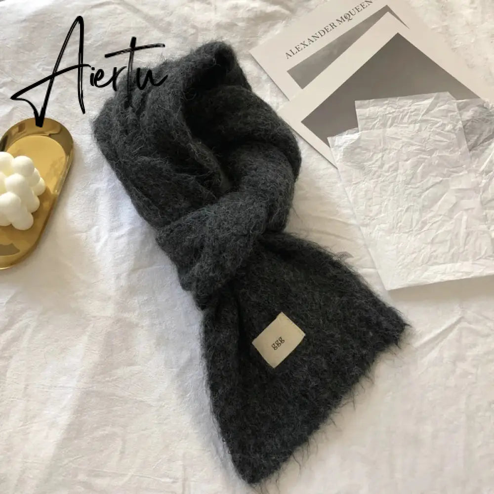 Fashion Pure Color Winter Warm Kniited Scarf for Women Korean Style  Neckercheif Girls Skinny Cashmere Scarfs For Women Aiertu