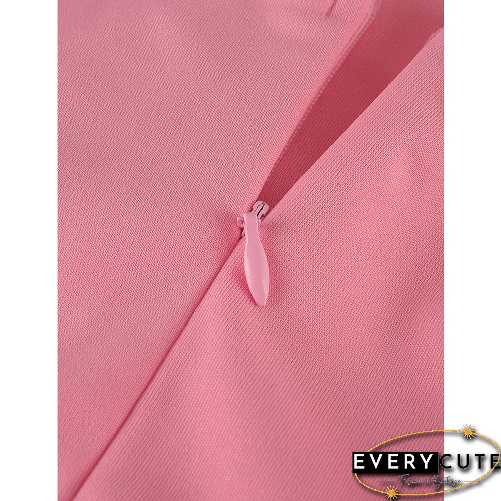 Pink Ruffle One Shoulder Sleeveless V Neck Jumpsuit