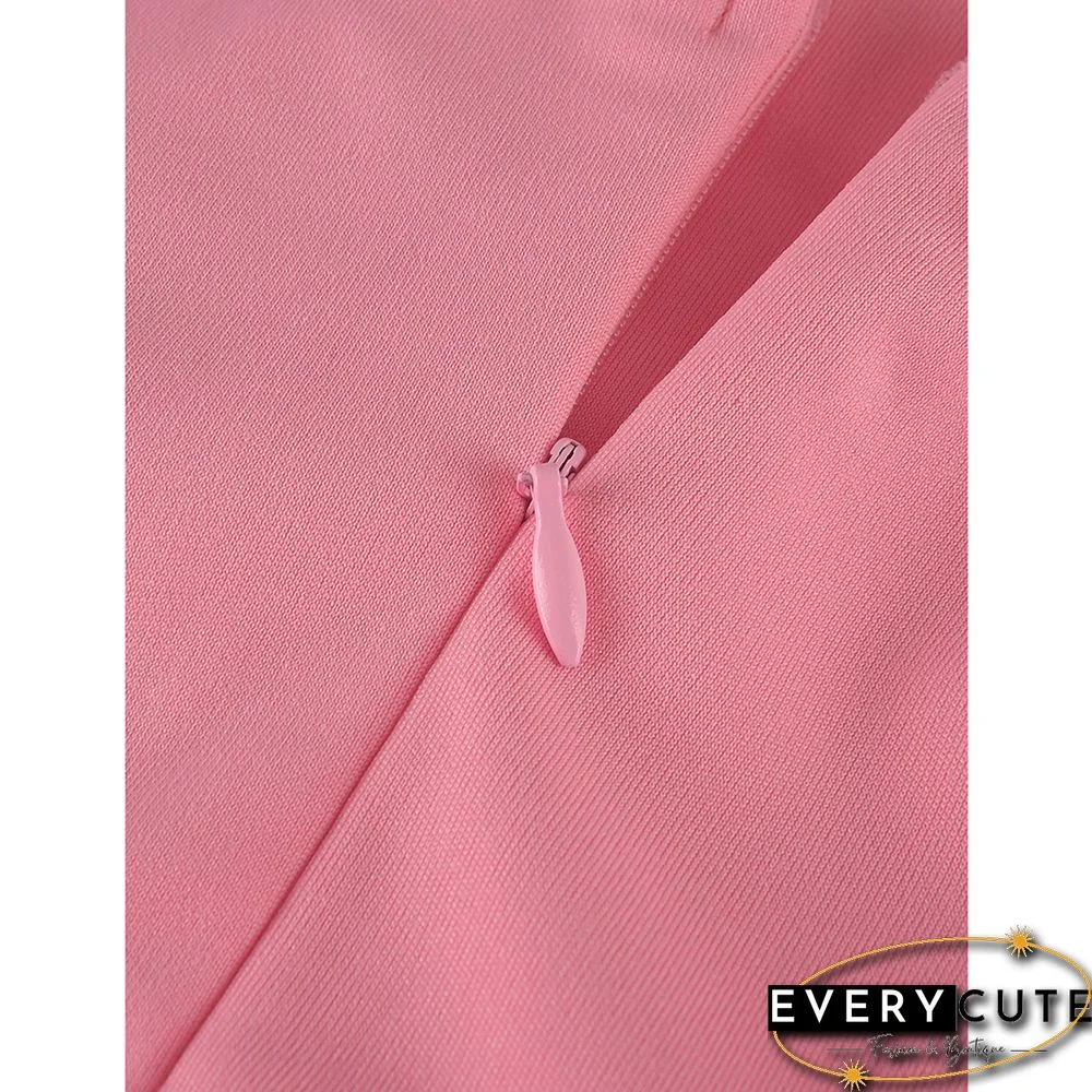 Pink Ruffle One Shoulder Sleeveless V Neck Jumpsuit