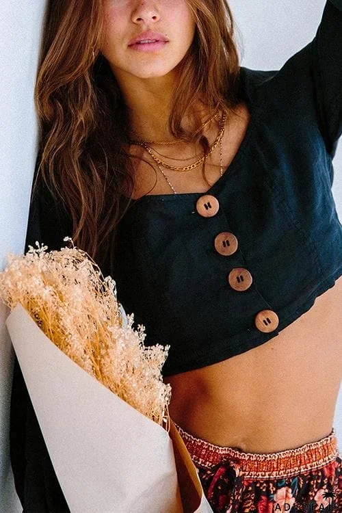 Button Slit Crop Pants Set