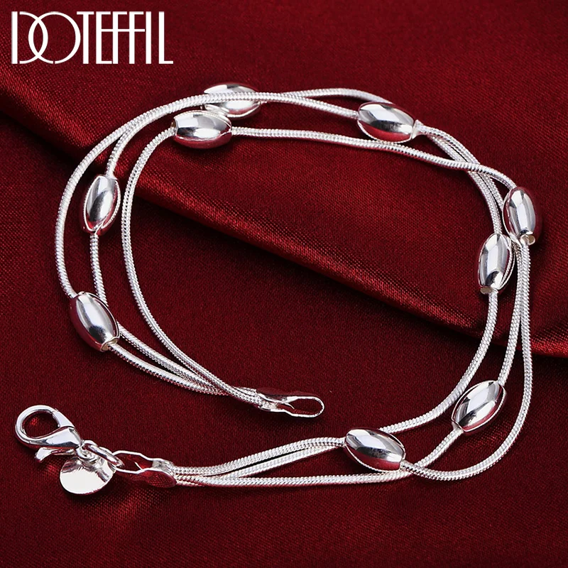 DOTEFFIL 925 Sterling Silver Three Snake Chain Smooth Beads Bean Bracelet For Women Jewelry