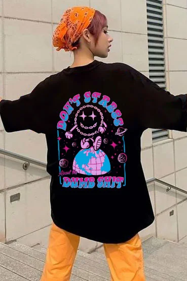 DON'T STRESS ABOUT THE DUMB SHIT DISCO Graphic Printing Casul Women's Short-sleeved T-shirt