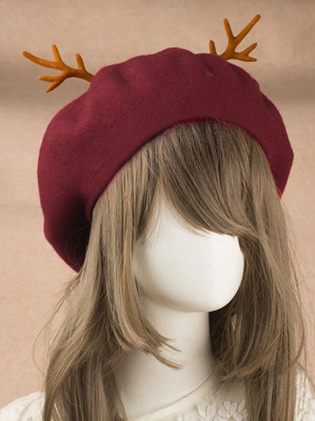 Sweet Beret Antler Woolen Lolita Hat for Her Novameme