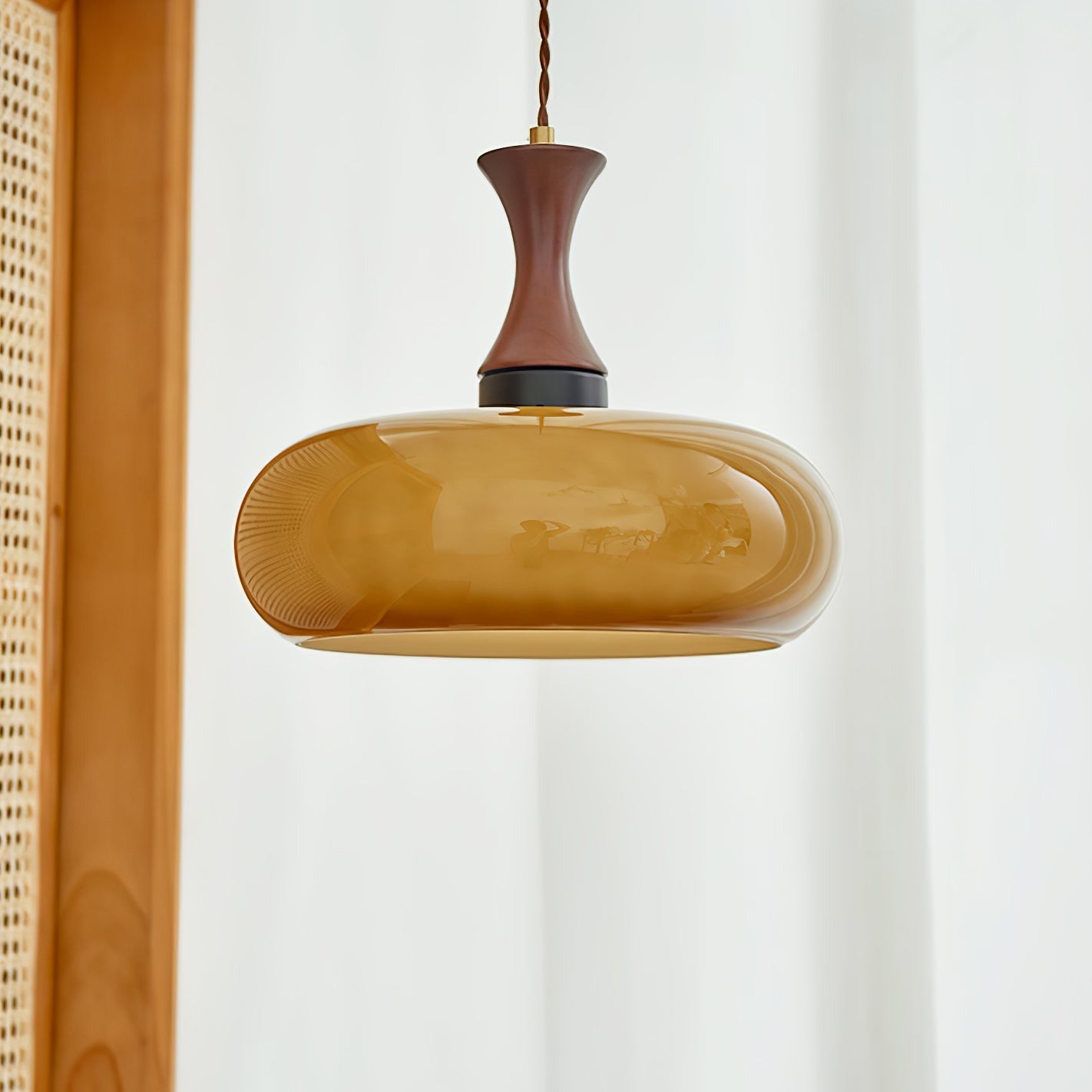 Retro Wooden Brown Dome Kitchen Island Hanging Light
