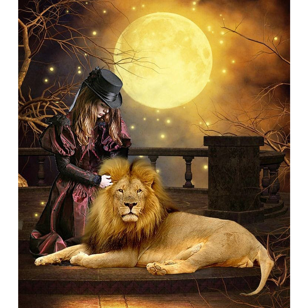 

30*40CM - Round Drill Diamond Painting - Magic Girl Lion, 501 Original