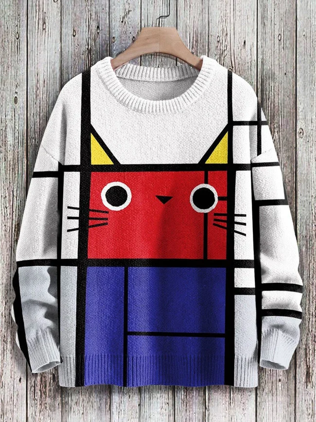 Color block cat online print sweatshirt