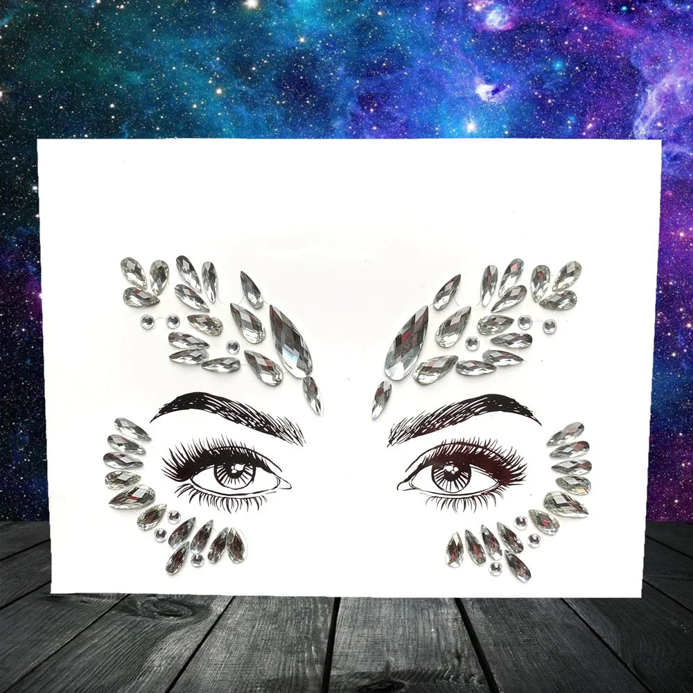 3D Flash Eye Gems Sticker Diamond Face Jewelry Acrylic Resin Drill Body Art For Party Show Rhinestone Forehead Eyebrow Eye Decor