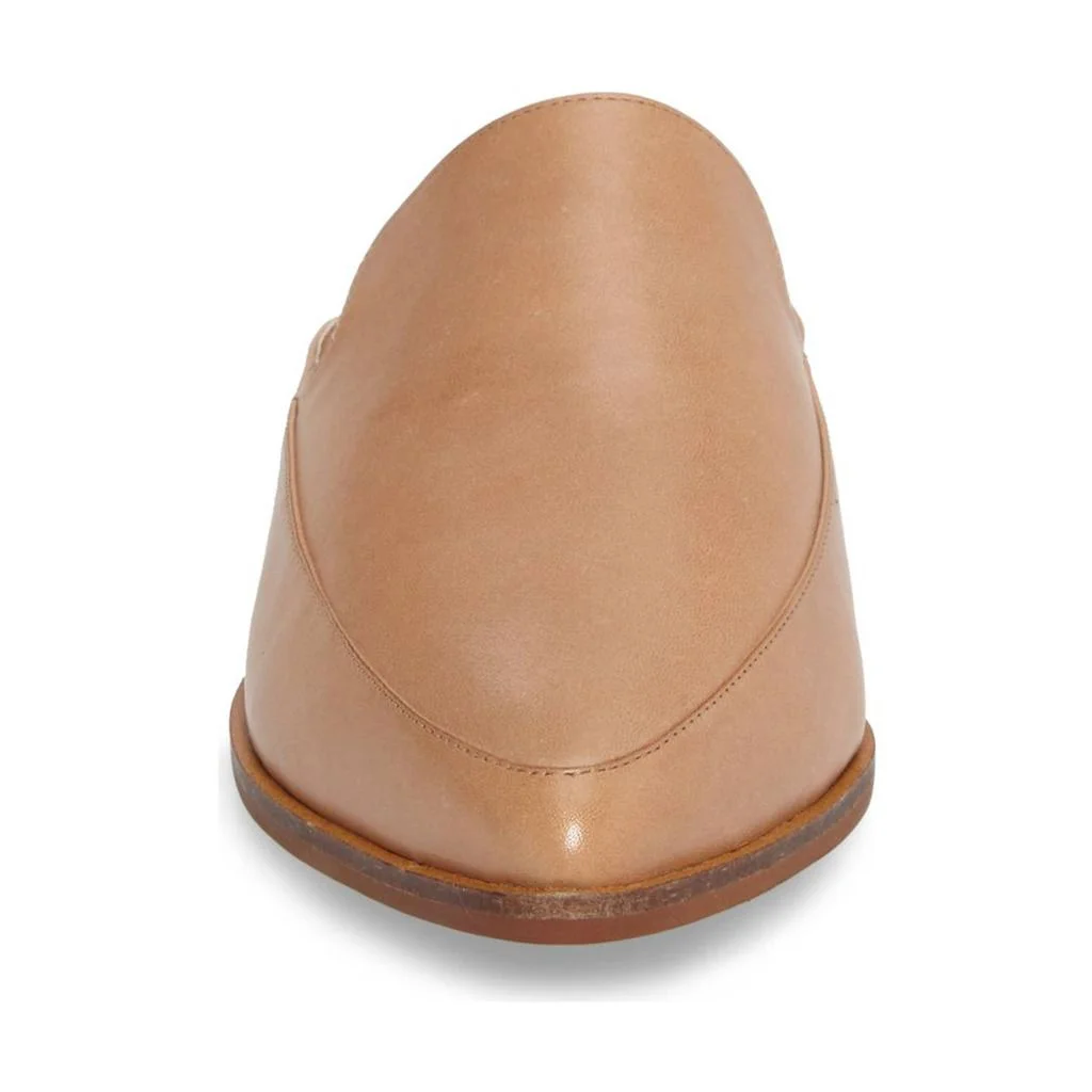 Beige Patent Leather Pointed Toe Flat Slip-On Mules for Women