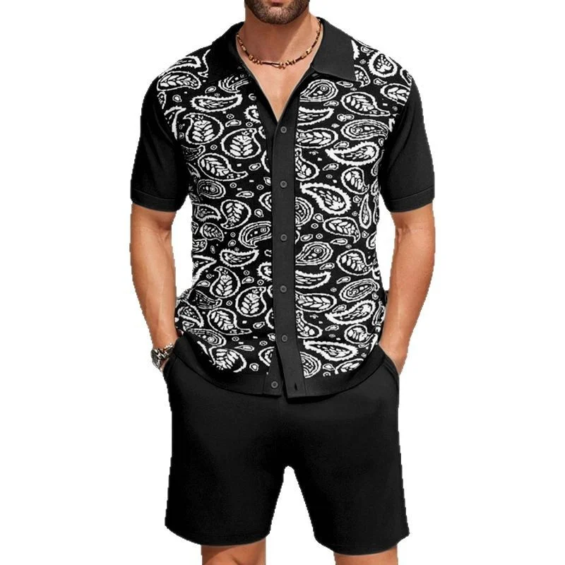 Uveng Uveng Men's Knitted POLO Shirt Set Casual Knitted Two-Piece Set SY0218