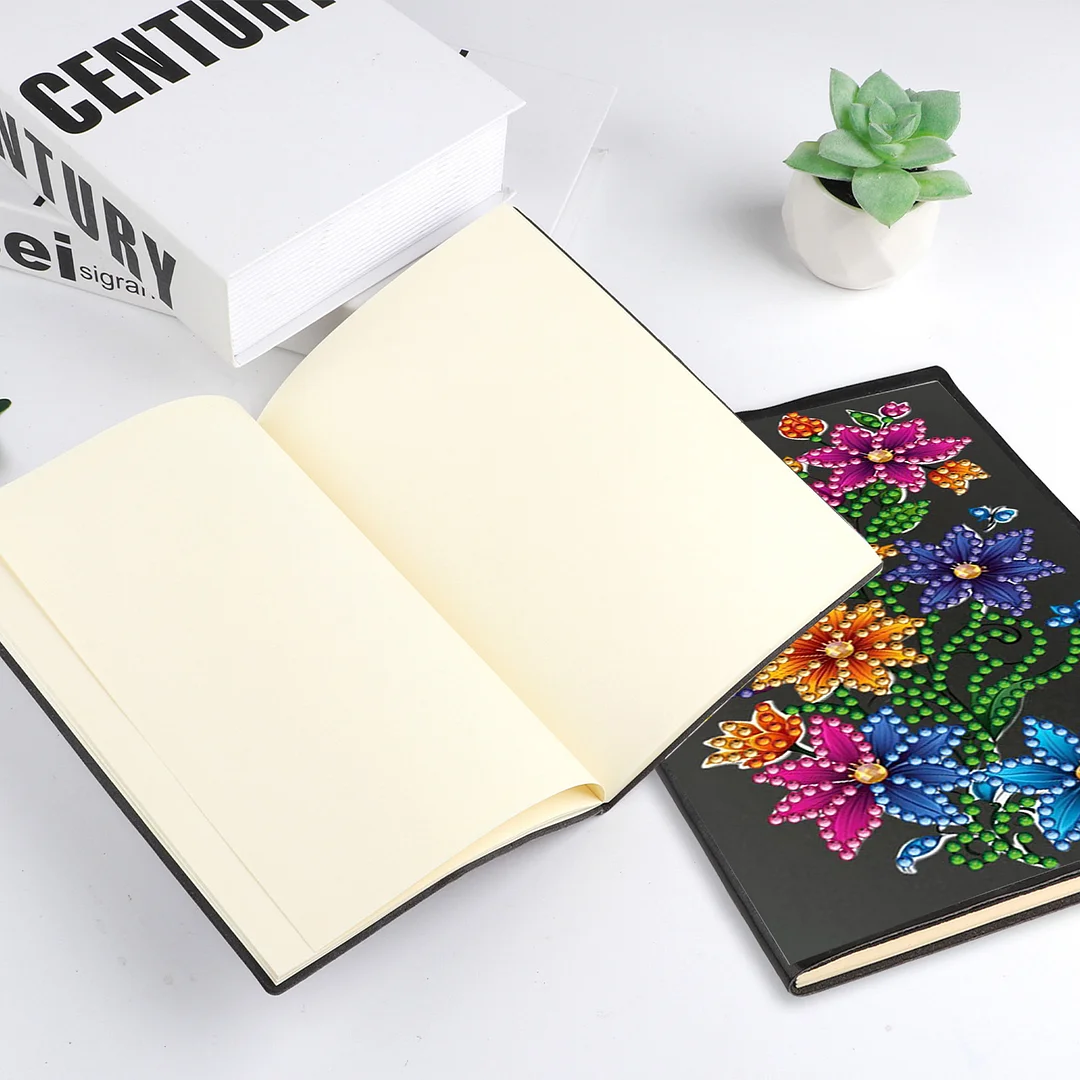 5D DIY Rhinestone Art Painting Notebook Kit for Holiday Birthday Gift (Flower)