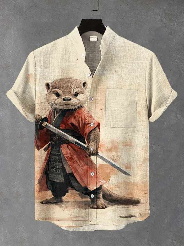 Men's Otter Warrior Watercolor Art Print Short Sleeve Shirt