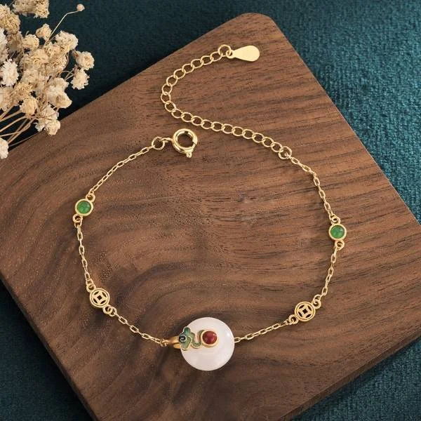 Natural Jade Peace Buckle Craft Vintage Bracelet