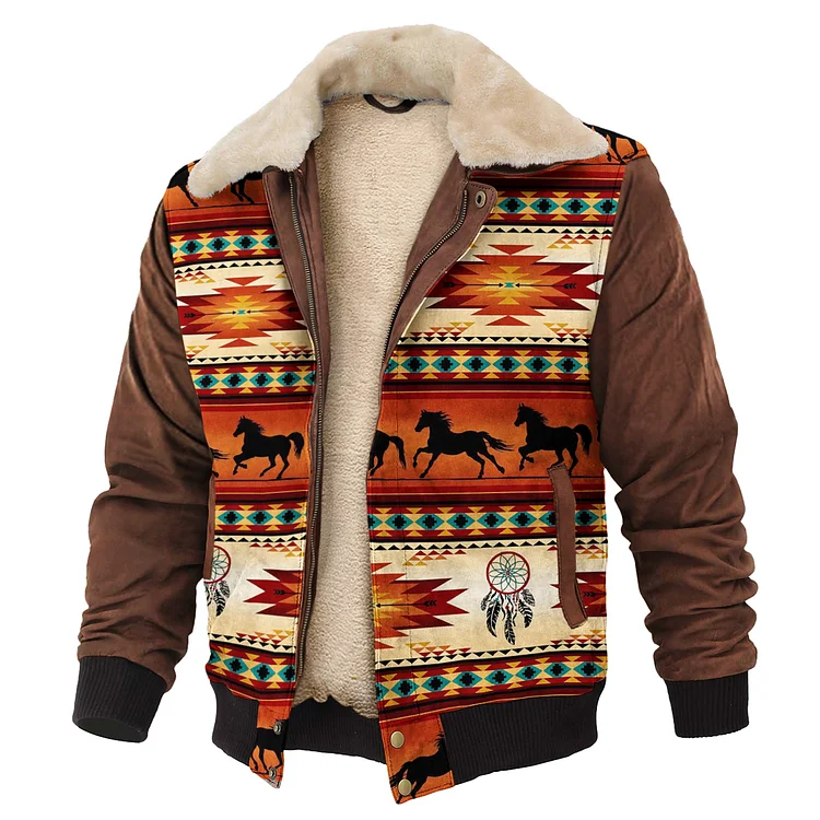 Retro American Western Ethnic Pattern Jacket Print Unisex Deluxe Outerwear