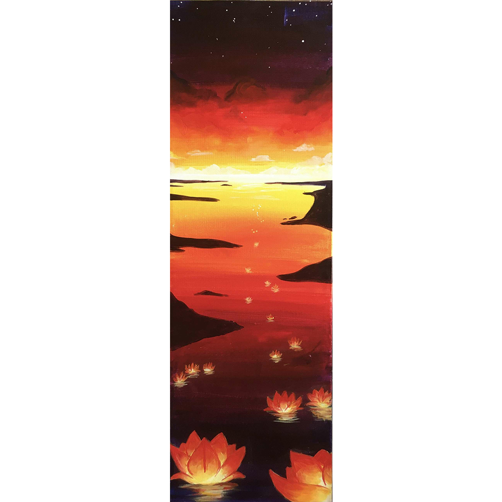 

30*80CM - Round Drill Diamond Painting - River Lotus, 501 Original