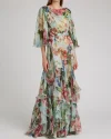 maxi dress printed multi-layer chiffon silk