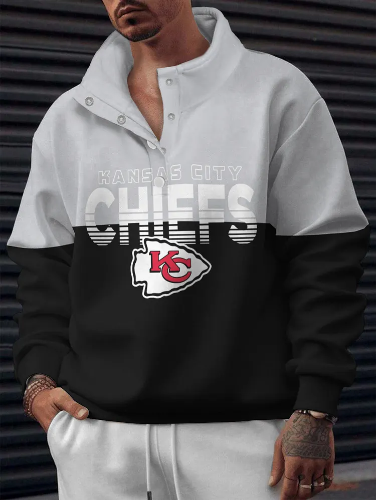 Kansas City Chiefs 2025 New Design Casual Snap  Mockneck Pullover Sweatshirt