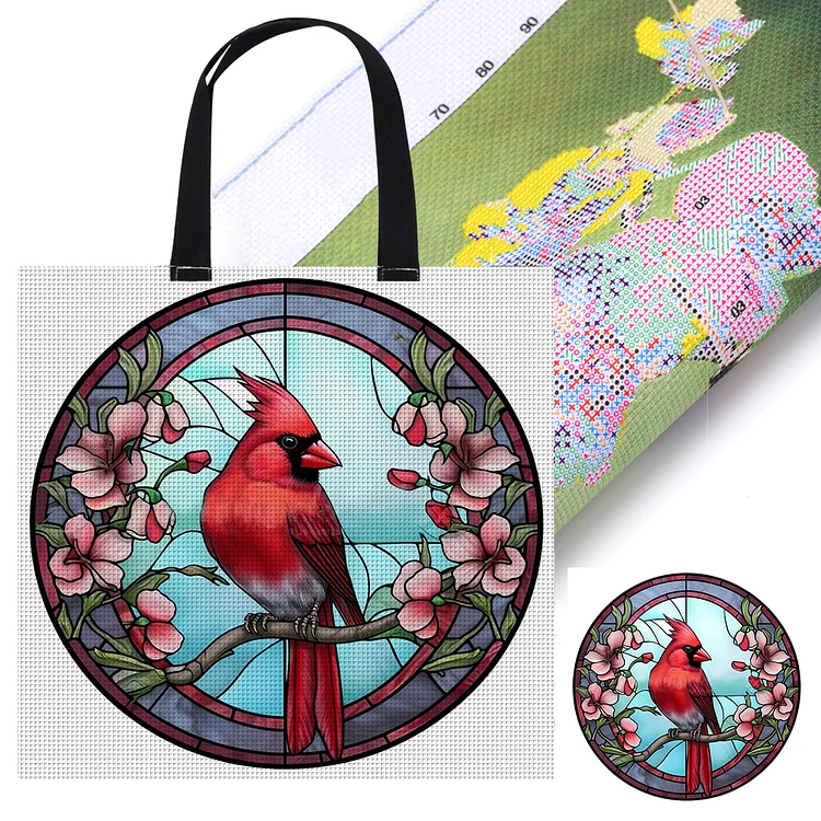 Shopping Bag Glass Art North American Cardinal - Printed Cross Stitch 11CT 40*40CM