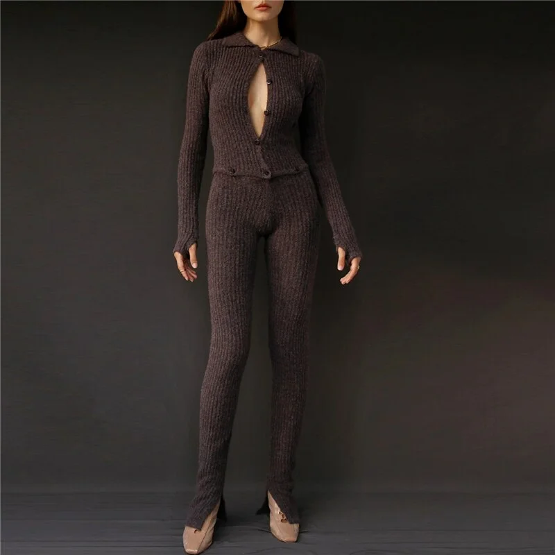 Woherb Overalls Jumpsuits Women Skinny Knitted Casual Sexy Ladies Long Sleeve Jumpsuit 2023 Autumn Winter Club Playsuit Body Top 425-0