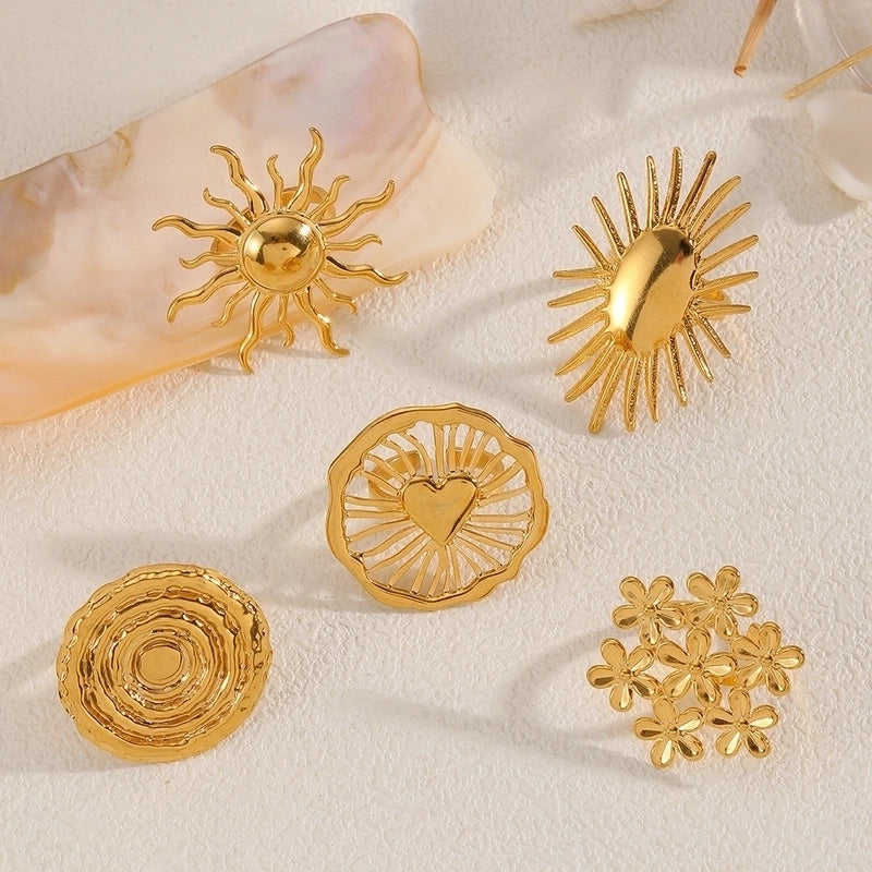 Minimalist Classic Style Round Sun Heart Shape 304 Stainless Steel 18K Gold Plated Open Rings Rings