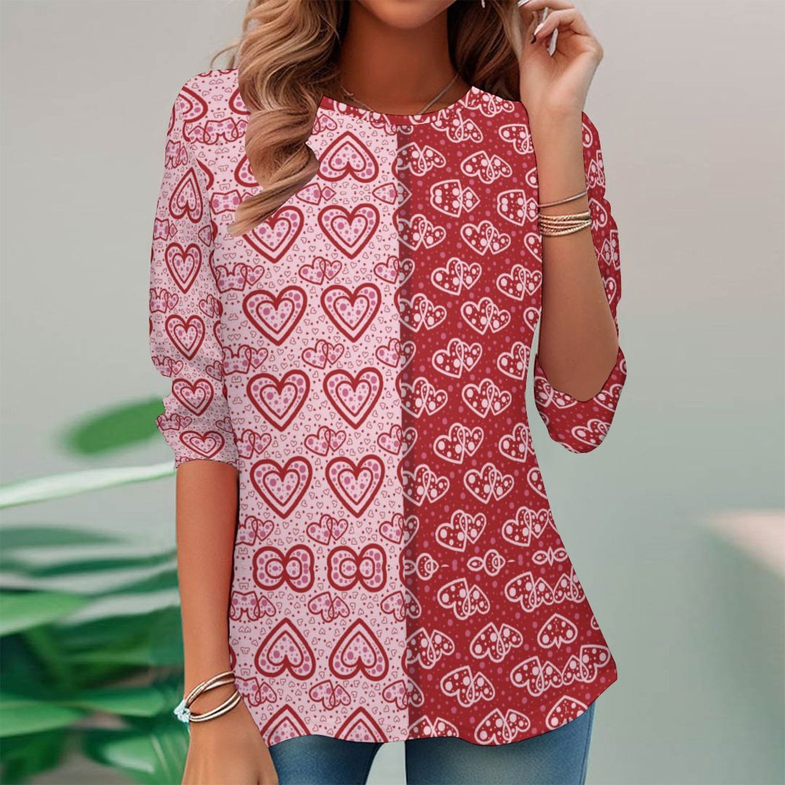 Women Long Sleeve V-neck Graphic Floral Printed Top