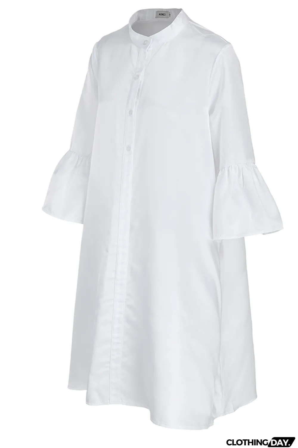 White Casual Solid Flounce O Neck Cake Skirt Dresses