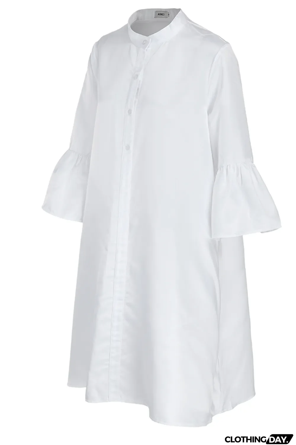 White Casual Solid Flounce O Neck Cake Skirt Dresses