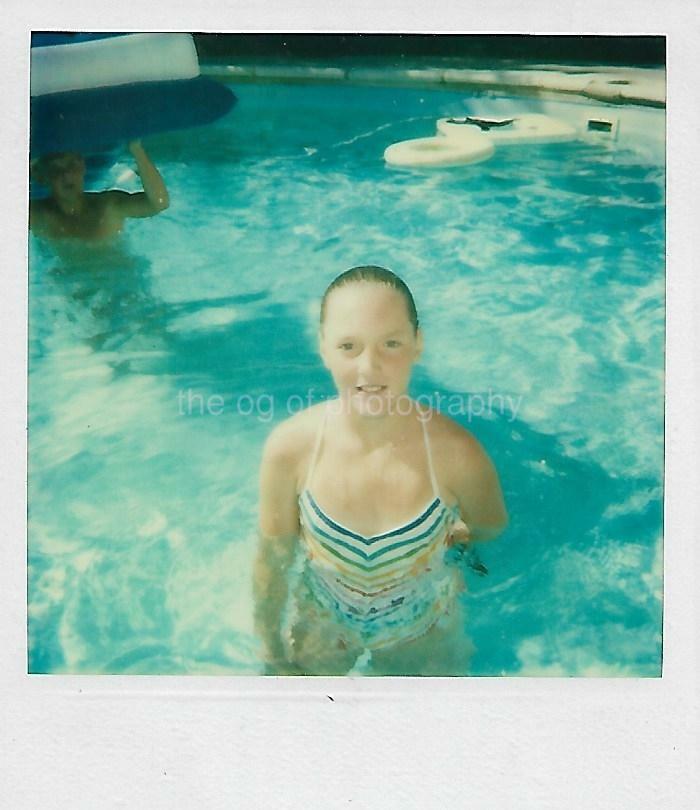 Vintage POLAROID Found Photo Poster paintinggraph POOL GIRL Original COLOR 15 10 G