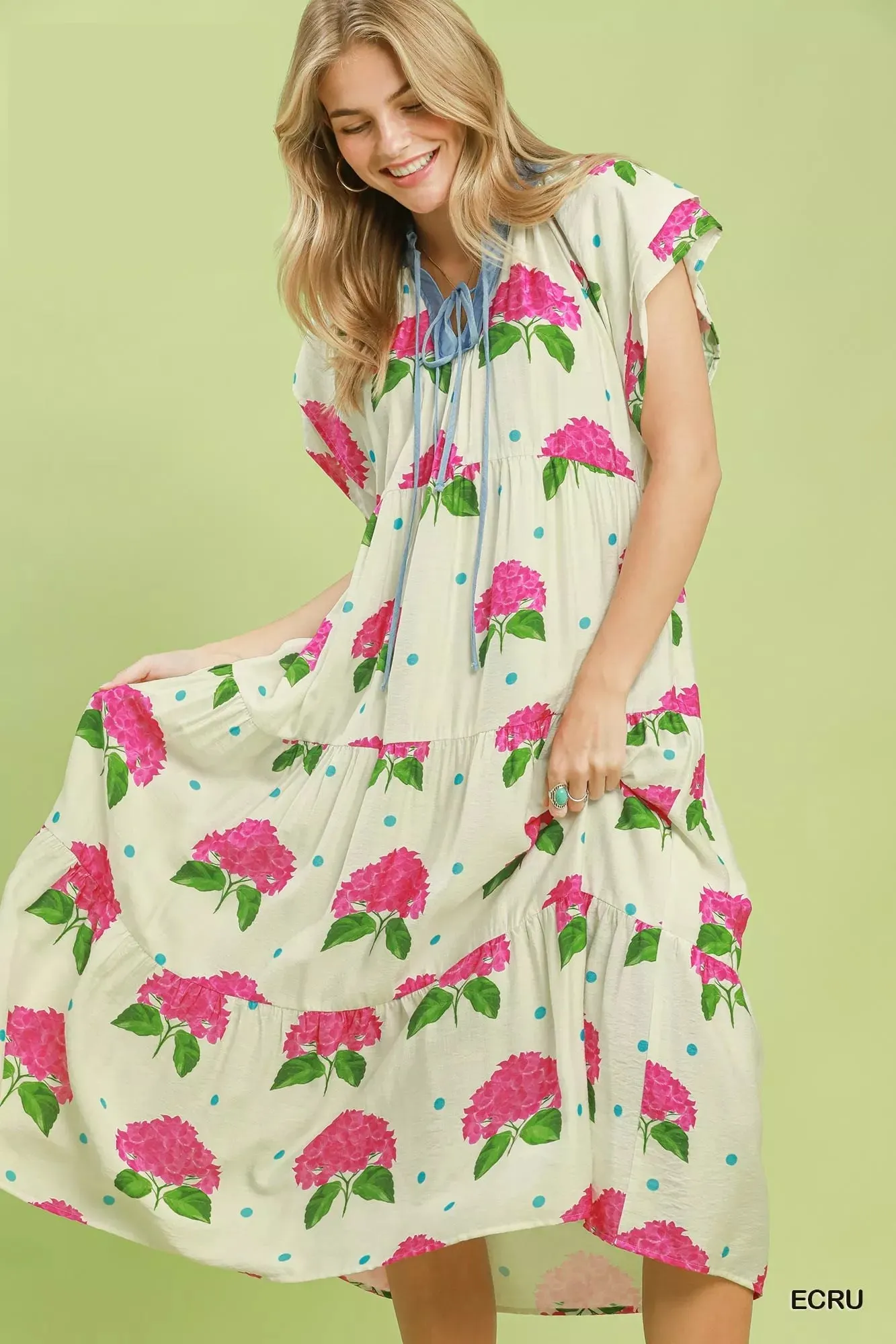 Umgee Hydrangea Print Tiered Midi Dress mysite idetrend