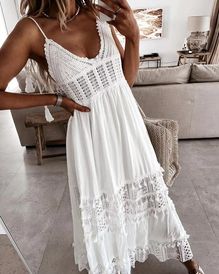 Women's Lace Dress Sexy V-Neck Boho Dress Holiday Beach Dress