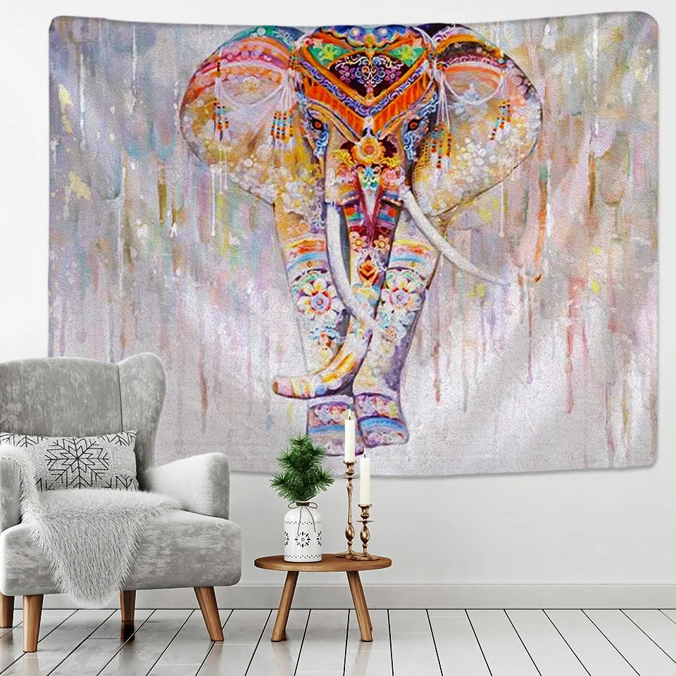 Colorful Pearl Elephant Tapestry 3D Mosaic Style Hippie Boho Wall Tapestries Mandala Fabric  Mat Living Room Decor