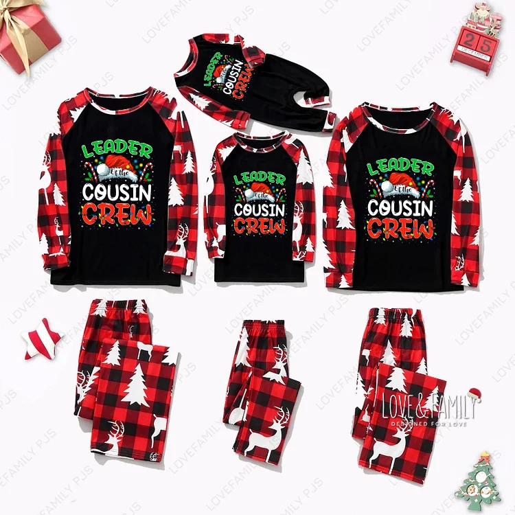Leader of The Cousin Crew Christmas Family Matching Pajamas Sets